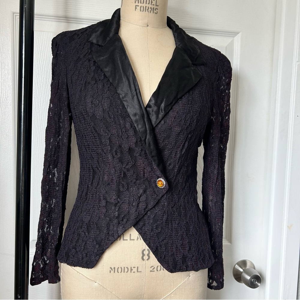 Patra Black Lace Blazer with Floral Pattern